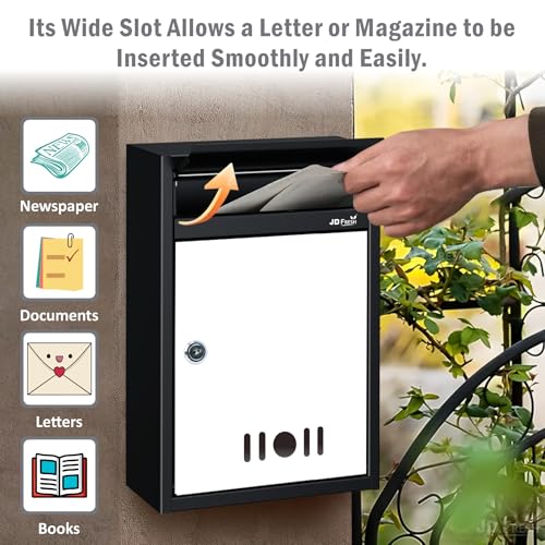 Image of JD FRESH Wall Mount A4 Size Letter Box /Mail Box /Suggestion Box /Complaint Box for Office /Post Box for Home gate with Clear Window View & Secure Key Lock - (Black & Ivory)