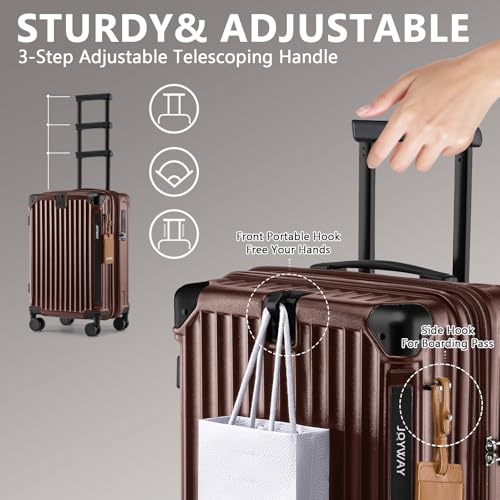 Image of Joyway 20in Carry On Luggage with Cup Holder and USB Port, 25% Expandable Capacity, Smart Suitcase Set with Anti Slip Wheels and Handbag, Perfect for Men and Women (Coffee, Carry-On 20-Inch Handbag)