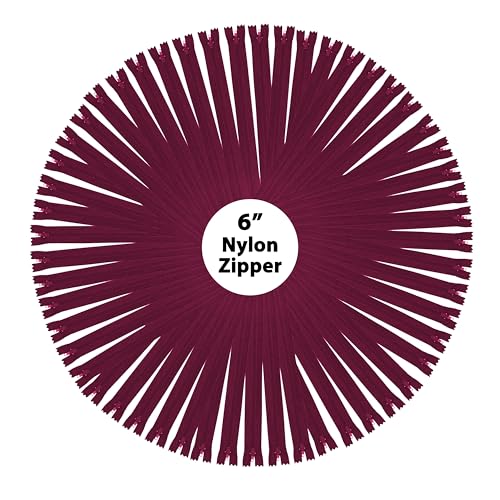Image of Mandala Crafts 100 PCs Maroon Closed-End 6 Inches Nylon Zippers for Sewing