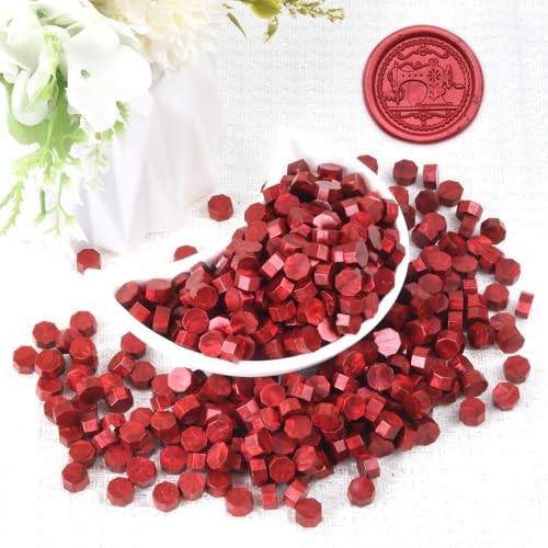 Metallic Red Wax Seal Beads, HOSEALING Premium 360pcs Sealing Beads for Wax Seal Stamp, Flame Red Sealing Wax Pellets Refill Pack for Wax Seal Kit, Wedding Invitations, Envelope Letter Sealing