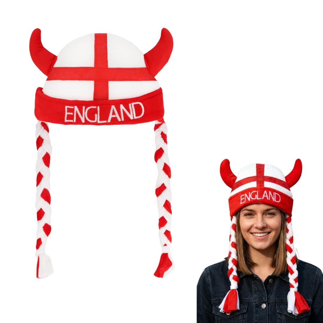 TC Toys - St George Viking Helmet with Braids – England Football & Rugby Supporters Hat – Funny Adult Fancy Dress Accessory for World Cup, Euros & Darts