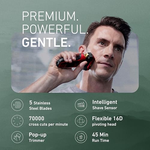 Image of Panasonic ARC5 Electric Razor for Men Face, Wet & Dry Shavers for Men with Foil Shaver, Pop-up Trimmer, Ultra-Fast 5-Blade, Smart Shave Sensor, 16D Flexible Pivoting Head - ES-ALV6HR (Red)