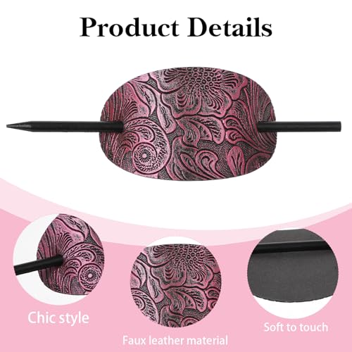 cobee 6 Pcs Leather Hair Barrettes with Stick, Vintage Ponytail Holders Handmade Hair Barrettes with Wood Slide Stick Bohemian Hairpin Square Shape Hairs Accessories for Women - Thumbnail 3
