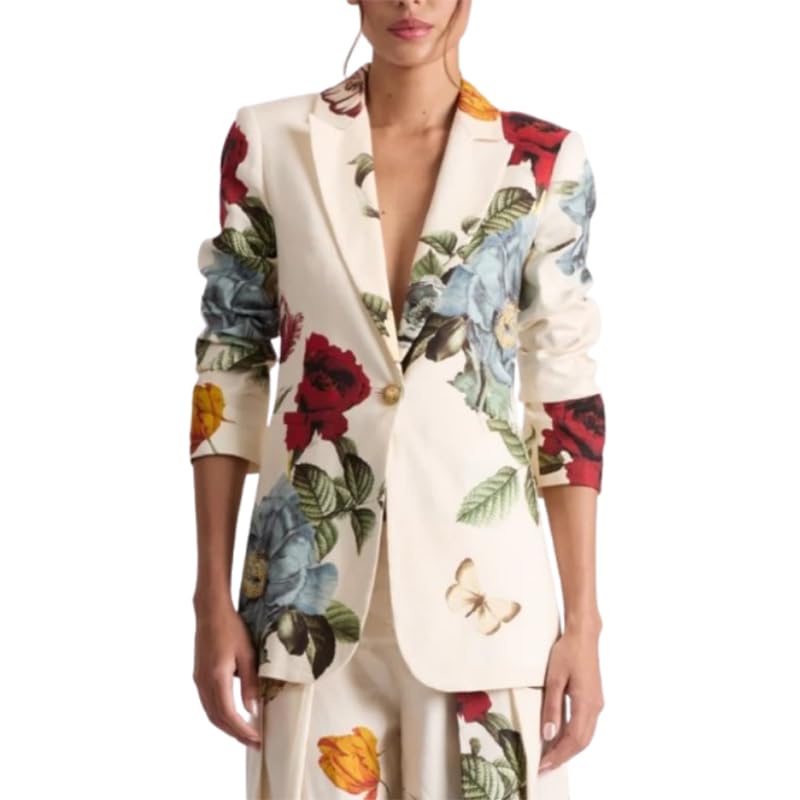 UOOZEE Women's Long Sleeve Floral Print Blazer Casual Work Wear Office Party Formal Single Button Suit Jackets Outerwear