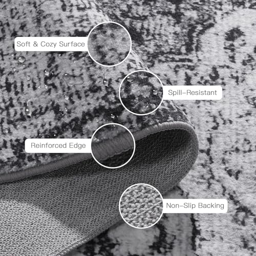 Lofus 5x7 Area Rugs for Living Room, Washable Area Rug, Rugs for Bedroom, Kitchen, Vintage Boho Carpet, Soft Non-Slip, Low Pile Large Area Rug for Office Dining Room, Vintage Dark Grey