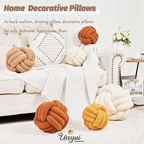 Image of Uvvyui Knot Pillow Ball, Soft Home Decorative Pillows, Round Throw Pillow, Handmade Knotted Plush Pillow, Round Boucle Pillow Cushion (11 Inches Khaki)