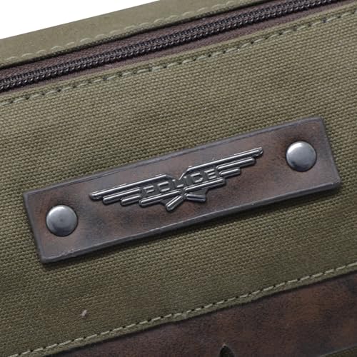 Image of Police Premium Messenger Bag for Men | Separate Laptop Compartment with Multiple Utility Pockets | Durable Canvas & Leather Trim | Adjustable Shoulder Strap | Olive Green