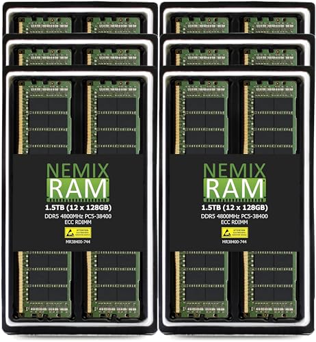 Image of NEMIX RAM 1.5TB (12X128GB) DDR5 4800MHZ PC5-38400 4Rx4 1.1V CL40 288-PIN ECC RDIMM Registered Server Memory KIT Compatible with SUPERMICRO FatTwin SuperServer SYS-F521E3-RTB SYS-F511E2-RT X13SEFR-A