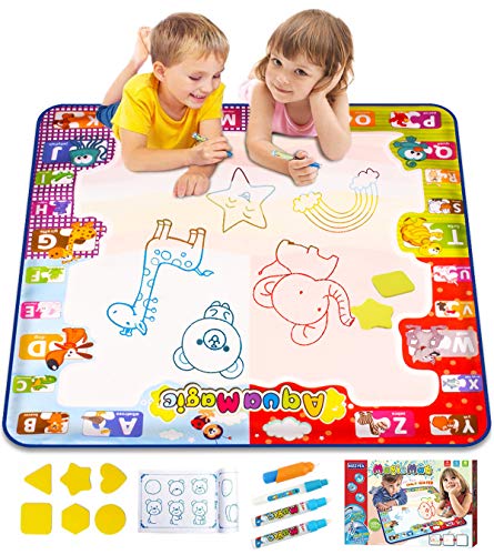 KIZZYEA Water Doodle Mat, Kids Large Aqua Coloring Mat, Mess-Free Drawing Mat