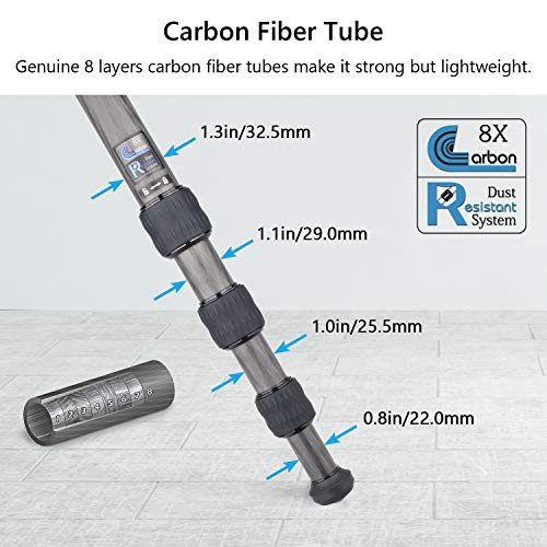 AS80C Kamerastativ aus Kohlefaser, sehr stabil und leicht, professionelles Kamerastativ, maximale Traglast 20 kg, 65 mm… – Bild 6