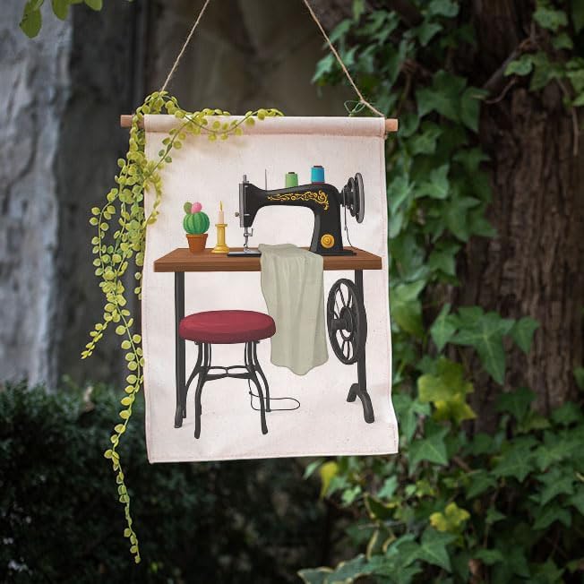 Miniatura 3 de Moslion Banderas de jardín de costurera de doble cara, textiles para el hogar, diseño de cactus, línea de velas, silla, puntada de hilo, bandera de