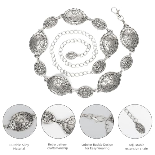 Image of SANNIDHI Waist Chain for Women for Saree Gold Metal Concho Waist Belt Stylish Boho Western Hip Belt Fashion Adjustable Cowgirl Jewellery Chain Belts for Dresses, Jeans, Skirts, Beach Outfits