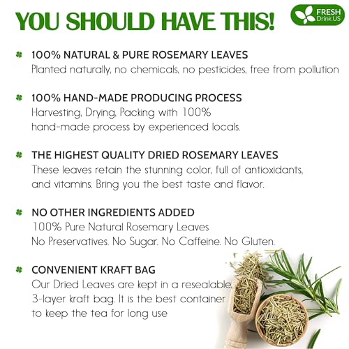 Image of FRESHDRINKUS Premium 6oz Rosemary Leaves, 100% Natural & Pure from Dried No Additives, Caffeine, Vegan. Herb, Perfect for Seasoning, Spice Blends Grilling Cooking
