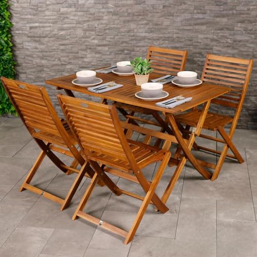 CHARLES BENTLEY FSC 100% Certified Folding Wooden Furniture Rectangular Table (ONLY) Acacia Wood Garden Décor Outdoor Furniture Outdoor Dining Patio Dining Table 12kg (120x74x70cm)