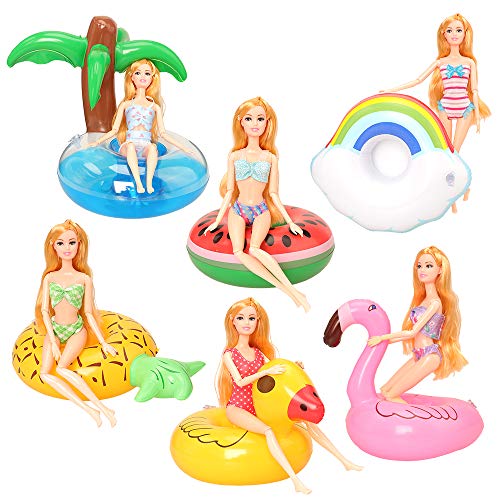 Pool Floaties for Girl Dolls, Fun Swimming Pool Party Ring Inflatable Drink Holder for11.5 inch Dolls Pool Toys
