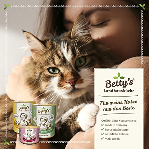Betty's Landhausküche Frischebeutel Pouches Nassfutter Katze, Känguru mit Borretschöl 12 x 100g, getreidefrei, beste Qualität, hochwertiges Fleisch, schonend gegart, hohe Bioverfügbarkeit