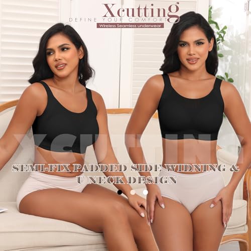 Image of Xcutting Lace Women's Seamless No Underwire Bra Soft Wireless Comfort Bralettes Full Coverage Bralette Everyday T-Shirt Bra