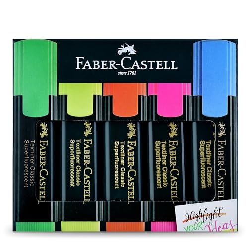 Faber-Castell Textliner Pen Set – Pack of 5 Assorted Colours | Refillable Markers for Study, Journaling & Doodling | Stationery Essential for Students