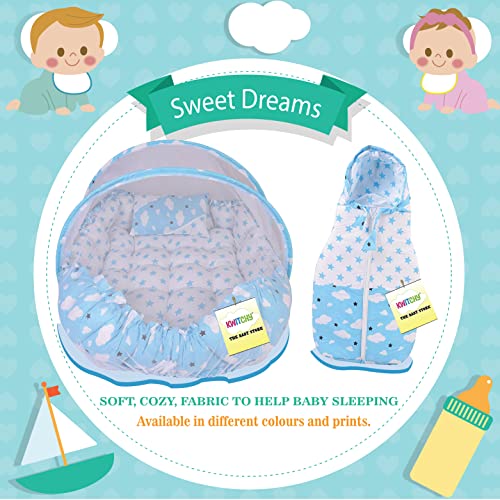 Kwitchy-Infant-Born-Baby-Bedding-Set-Cushioned-Mattress-with-Net-and-Zipper-Carry-Bag-Combo-0-12-Months-Blue