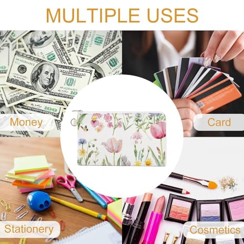 Flowers Tulip Butterflies Fashion Coin Purse Change Makeup Bag Canvas Pencil Pouch Travel 5