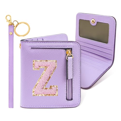 Image of COSHAYSOO Initial Wallet RFID Small Bifold Slim Letter Wallet for Women Teenager Girls Travel Daily Necessities Credit Cards Money Cash Coin Organizer, Lavender, Compact, Z