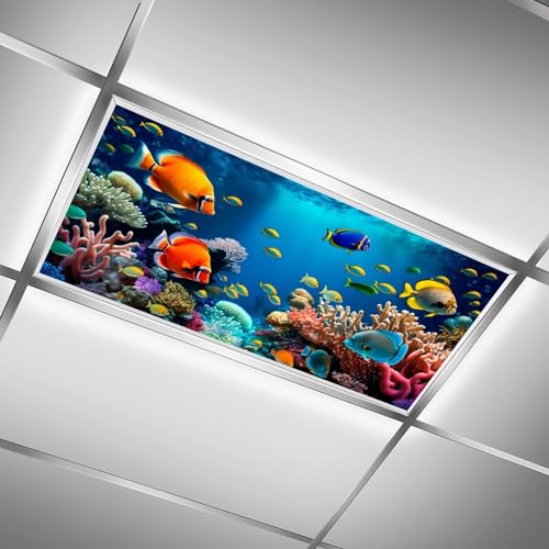 Image of 2 Pack Fluorescent Light Cover for Ceiling Light Classroom-Abyssal Fish Magnetic Light Cover Fluorescent Light Shade Panel, Decorative Film Filter for Reducing Harsh Glare Home Decorations