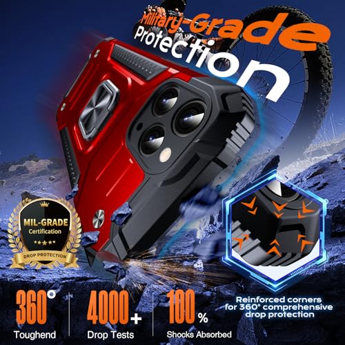 Image of Anqrp Heavy Duty Case for iPhone 11 Pro Case with Enhanced Ring Holder Grip Stand, Military Grade Shockproof Rugged Drop Protective Silicone Hard Slim iPhone 11 Pro Phone Case Cover,Corail Red