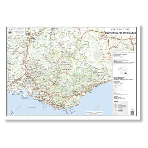 Carte routière de la région Provence-Alpes-Côte d'Azur - Poster plastifié