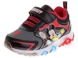 Josmo Kids Mickey Mouse Sneakers LED Light Up Shoes - Cartoon Mickey Shoes Laceless Breathable Athletic Sneakers for Boys - Black Red (Size 11 Little Kid)