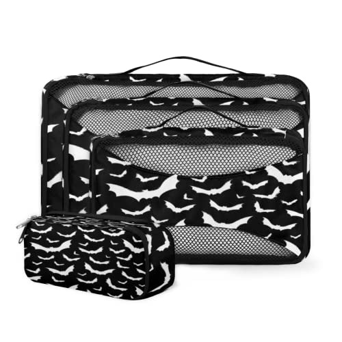 Bats Halloween Goth Packing Cubes 4 Pcs Set, Travel Luggage Packing Organizers Lightweight Space Saving Travel Cubes for Suitcases