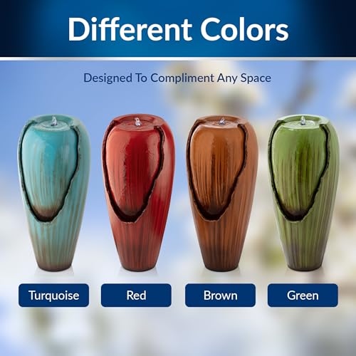 Alpine Corporation DIG100XS Outdoor Antique Jar Water Fountain with LED Lights for Patio, Deck, or Yard, 33" Tall, Turquoise