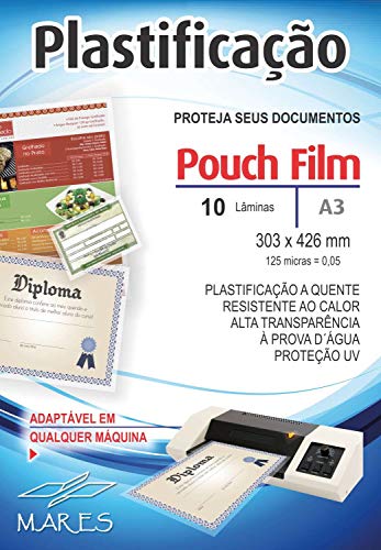 Plástico para Plastificação Pouch Film, Mares 20325, Multicor, A3, Pacote de 10