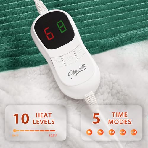 Image of Homemate Electric Heated Blanket Full Size - 72 inchx84 inch Heating Blanket Full Size 1 /2 /4 /6 /8 Hours Auto-Off 10 Heat Level Over-Heat Protection Soft Flannel Sherpa ETL Certification