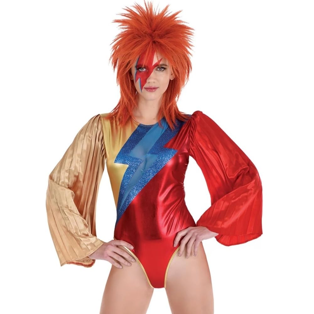 amscan Women's Metallic Red, Gold, & Blue Glam Rock Bodysuit Costume (S/M Size) 1 Piece - Ideal for Cosplay, Halloween, & Themed Events