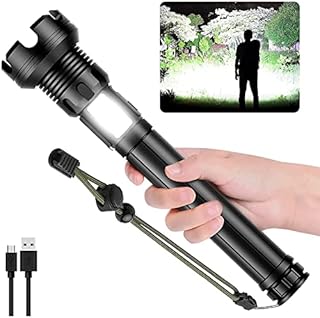 LED Rechargeable Tactical Flashlights 90000 High Lumens, XHP90 Brightest Flashlight with COB Sidelight, Powerful Emergency Flashlight with USB Output as Power Bank, Zoomable, Waterproof,7Modes