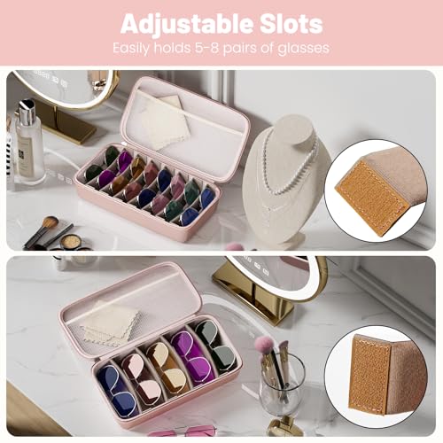 Image of Travel Sunglasses Organizer, Hard Shell Sunglass Case Adjustable Slots for Multiple Sunglass Eyeglass Case