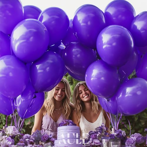 Image of AULE 50Pcs Latex 12 Inch Dark Purple Balloons | Helium Party Happy Birthday Graduation Halloween Backdrop Decoration
