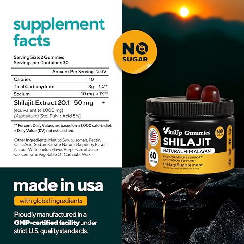 VitaUp Himalayan Shilajit Gummies for Men & Women – Sugar-Free Shilajit Gummies with Fulvic Acid – Pure Energy, Immune & Healthy Aging Support – 60 Gummies - Thumbnail 2