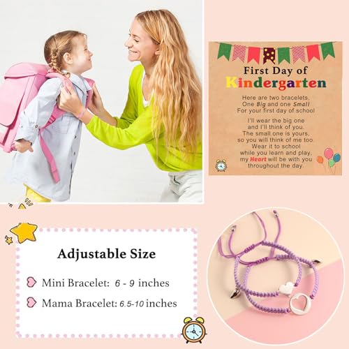 Image of First Day of Kindergarten Pre K Gifts for Mother Daughter,Mommy and Me Bracelet Matching Heart Bracelets Set for 2