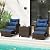 Tangkula 5 Piece Patio Rattan Furniture, Wicker Cushioned Chairs Set w/ 2 Ottomans & Tempered Glass Coffee Table, for Poolside, Backyard, Lawn, Deck (Mix Brown+Navy)