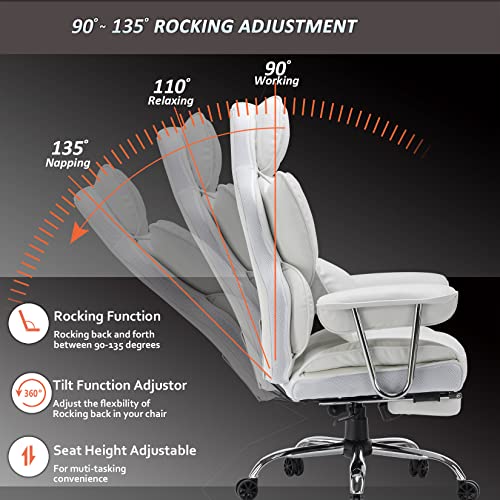 Efomao Desk Office Chair Big High Back Chair Pu Leather Computer Chair Managerial Executive Swivel Chair With Lumbar Support (White) #TOP1