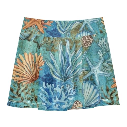 Summer Girls Skorts Athletic Shorts Tennis Skirts Toddler School Watercolor Sea Turtle Colorful Green 4t2
