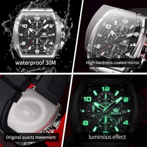 Image of OLEVS Mens Watches Stylish Chronograph Waterproof Luminous Silicon Strap Multifunction Watches for Men Business Men Wrist Watch