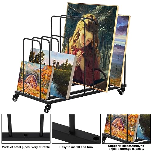 Image of tonchean Art Canvas Storage Rack with Wheels, Adjustable Art Drying Painting Rack Metal Painting Storage Easel Display Stands for Canvas Boards, Panels, Frames, Crafts Drying & Drawing Boards