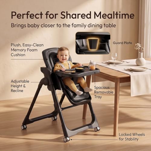 Image of StarAndDaisy Galaxy 2-in-1 Rocking Baby High Chair | Adjustable Feeding & Dining Chair for Boys & Girls with 4-Level Recline, Height Adjustment, Locking Wheels & 5-Point Safety Harness (White)