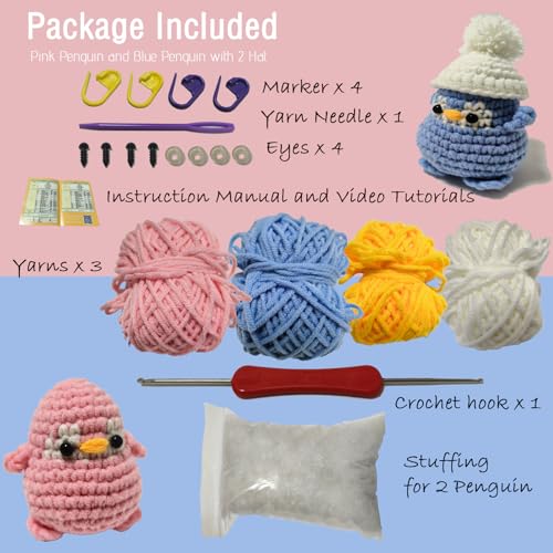 Image of Weronique Penguin is a Challenging Crochet kit for Beginners, Step-by-Step Crochet Tutorial Help The Crafter to Easily Get Started, DIY Crochet Knitting Material Kit Included All The Necessary Tools