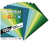 100 feuilles de PAPIER ARGILE - papier DIN A4-130g / m² Set 10 couleurs - papier kraft stable et feuilles colorées, feuilles enfants et bricolage, accessoires marine - vert - herbe - bleu océan