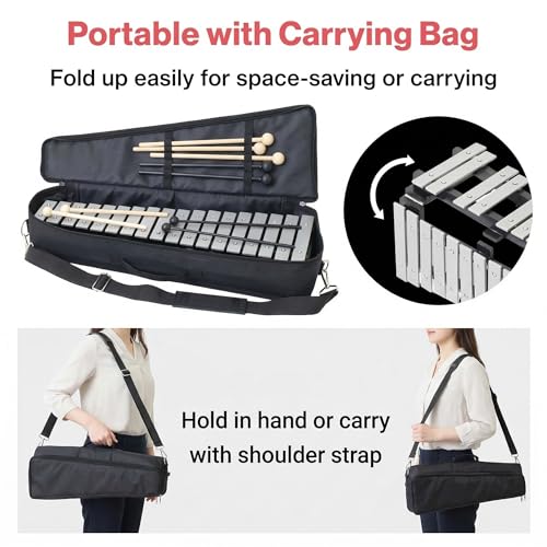 Image of Japard 30-Note Glockenspiel Bell Kit, 6 Mallets, Carrying Bag | Portable Percussion Set for Music Practice, School, Band and Performance
