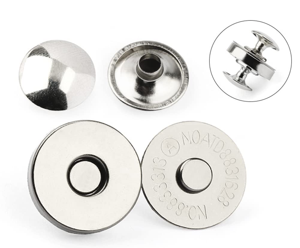 MAHAVIMOKSA Lot de 100 boutons-pression magnétiques à double rivets pour loisirs créatifs, couture, sac à main, cuir, vêtements, scrapbooking (argent) 18 mm