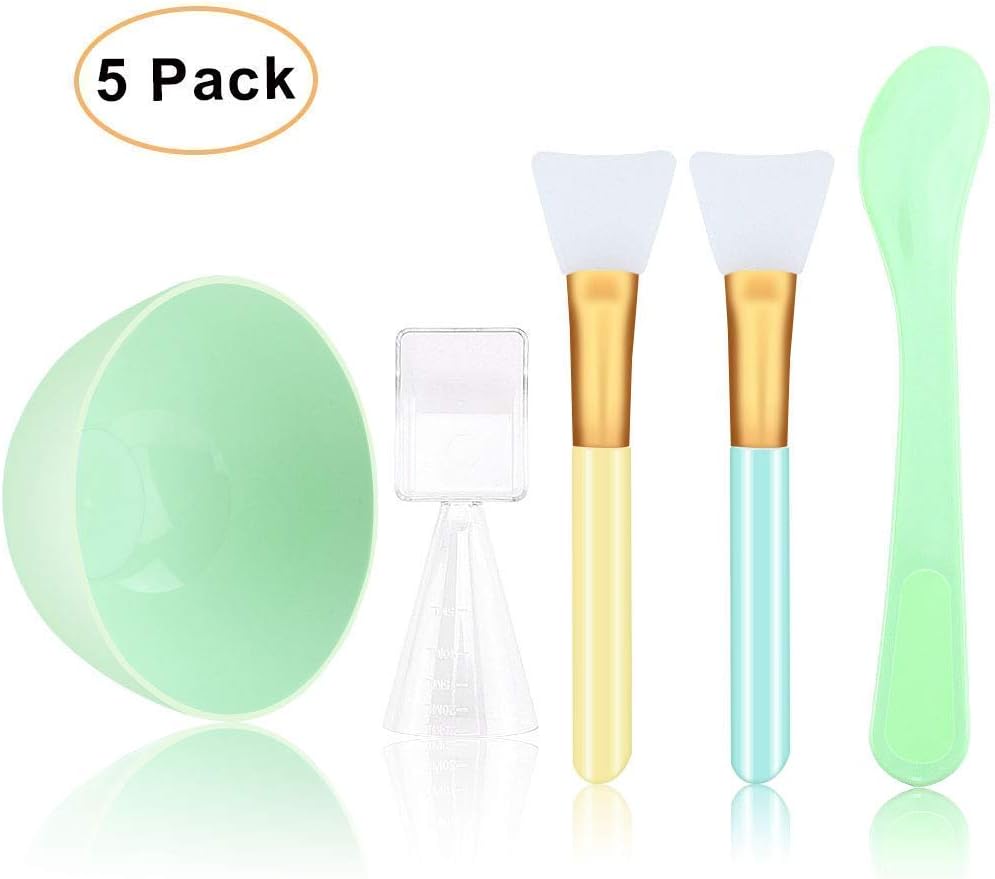 Face Mask Mixing Bowl Kit - Silicone Facemask Brush + Stick Spatula Applicator + Liquid Powder Measuring Cup, Cosmetic Tool for Clay Mud Masks, Facial Water Treatment SPA Salon, Skin Body Care (Green)